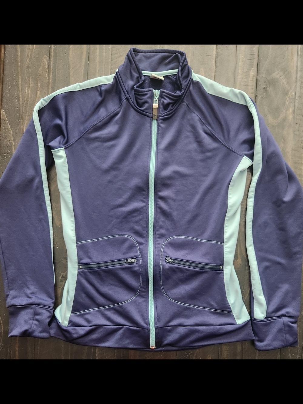 Vintage ALO Yoga Navy and Light Blue Zip-Up Bomber Jacket